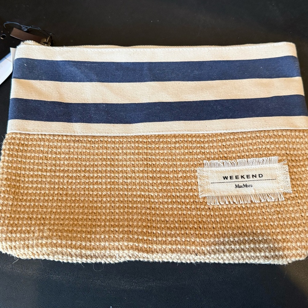 Weekend Max Mara Striped Tan and Navy Bag